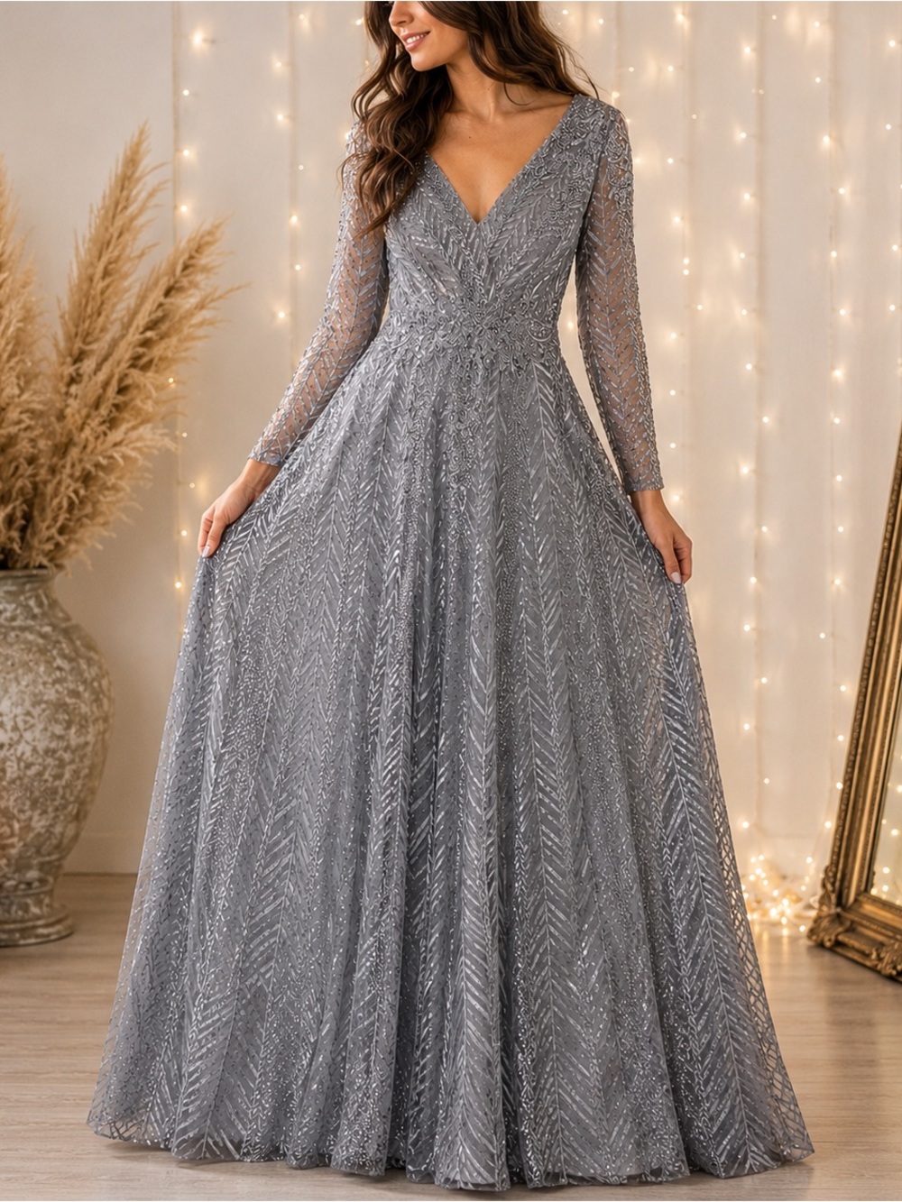 NWT Mac Duggal Size 16 Platinum Beaded Sequin Formal Evening Gown 20189